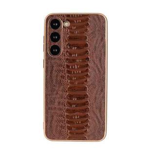 For Samsung Galaxy S23 5G Genuine Leather Weilai Series Nano Electroplating Phone Case(Coffee)