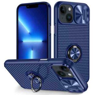 For iPhone 14 Sliding Camshield Armor Phone Case with Ring Holder(Blue)