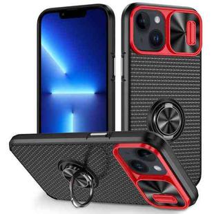 For iPhone 14 Plus Sliding Camshield Armor Phone Case with Ring Holder(Red Black)