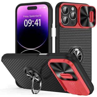 For iPhone 14 Pro Sliding Camshield Armor Phone Case with Ring Holder(Red Black)