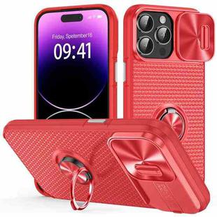 For iPhone 14 Pro Sliding Camshield Armor Phone Case with Ring Holder(Red)