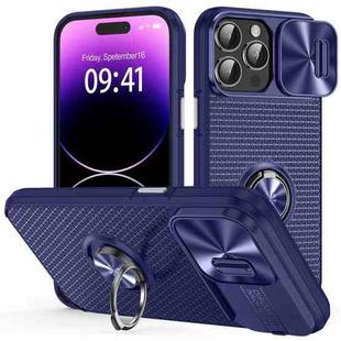 For iPhone 14 Pro Max Sliding Camshield Armor Phone Case with Ring Holder(Blue)