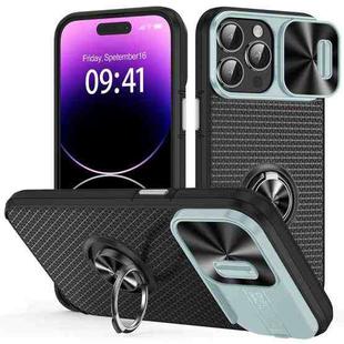 For iPhone 14 Pro Max Sliding Camshield Armor Phone Case with Ring Holder(Grey Green Black)