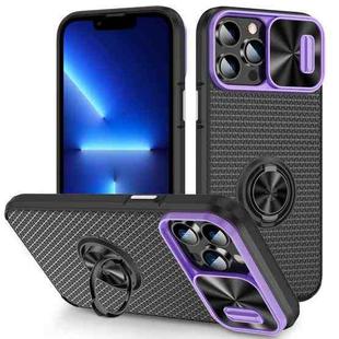 For iPhone 13 Pro Sliding Camshield Armor Phone Case with Ring Holder(Purple Black)