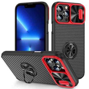 For iPhone 13 Pro Max Sliding Camshield Armor Phone Case with Ring Holder(Red Black)