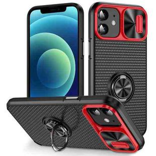 For iPhone 12 Sliding Camshield Armor Phone Case with Ring Holder(Red Black)