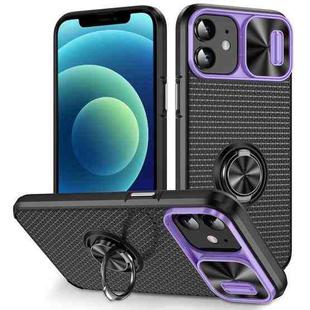 For iPhone 12 Sliding Camshield Armor Phone Case with Ring Holder(Purple Black)