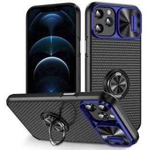 For iPhone 12 Pro Sliding Camshield Armor Phone Case with Ring Holder(Blue Black)