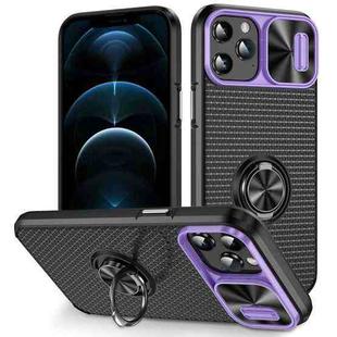 For iPhone 12 Pro Sliding Camshield Armor Phone Case with Ring Holder(Purple Black)