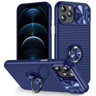 For iPhone 12 Pro Max Sliding Camshield Armor Phone Case with Ring Holder(Blue)