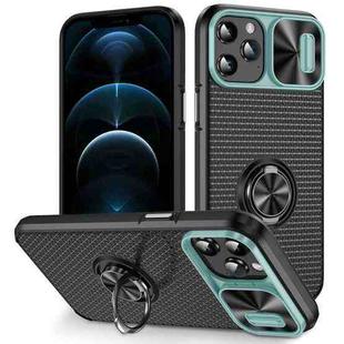 For iPhone 12 Pro Max Sliding Camshield Armor Phone Case with Ring Holder(Grey Green Black)