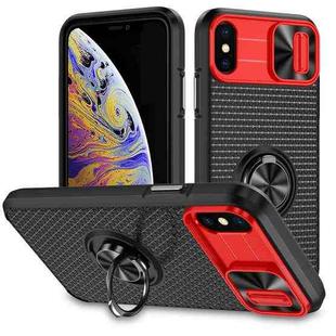For iPhone X / XS Sliding Camshield Armor Phone Case with Ring Holder(Red Black)