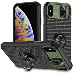 For iPhone X / XS Sliding Camshield Armor Phone Case with Ring Holder(Army Green Black)