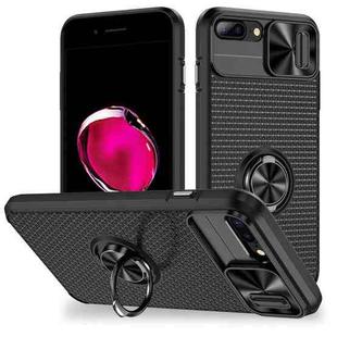 For iPhone 7 Plus / 8 Plus Sliding Camshield Armor Phone Case with Ring Holder(Black)
