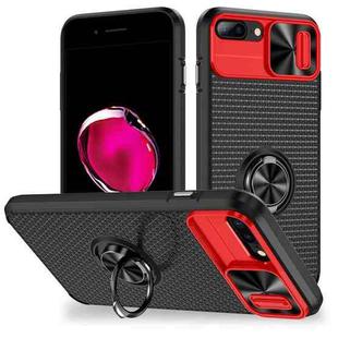 For iPhone 7 Plus / 8 Plus Sliding Camshield Armor Phone Case with Ring Holder(Red Black)