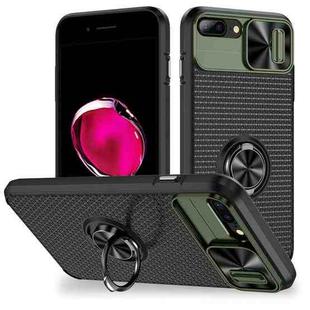 For iPhone 7 Plus / 8 Plus Sliding Camshield Armor Phone Case with Ring Holder(Army Green Black)