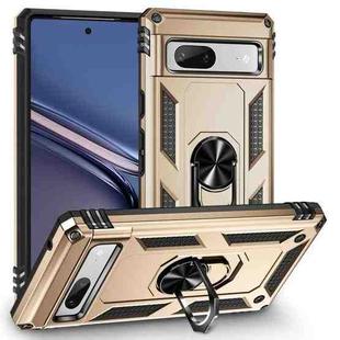 For Google Pixel 7a Shockproof TPU + PC Phone Case with Holder(Gold)