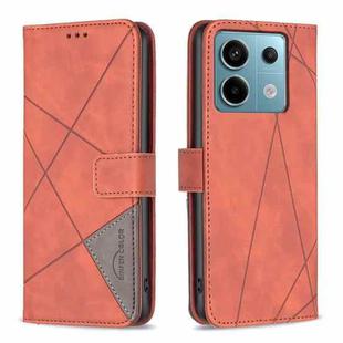 For Xiaomi Redmi Note 13 Pro 5G Magnetic Buckle Rhombus Texture Leather Phone Case(Brown)