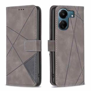 For Xiaomi Redmi 13C Magnetic Buckle Rhombus Texture Leather Phone Case(Grey)