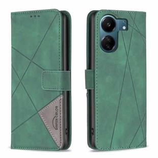 For Xiaomi Redmi 13C Magnetic Buckle Rhombus Texture Leather Phone Case(Green)