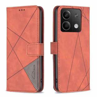 For Xiaomi Redmi Note 13 4G Global Magnetic Buckle Rhombus Texture Leather Phone Case(Brown)