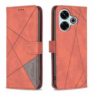 For Xiaomi Poco M6 4G / Redmi 13 4G Magnetic Buckle Rhombus Texture Leather Phone Case(Brown)