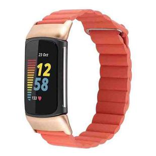 For Fitbit Charge 5 Magnetic Loop Leather Watch Band(Orange)