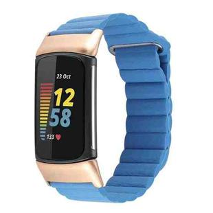 For Fitbit Charge 5 Magnetic Loop Leather Watch Band(Cape Cod Blue)
