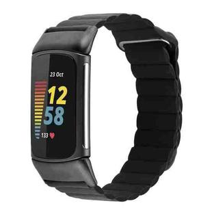 For Fitbit Charge 5 Magnetic Loop Leather Watch Band(Black)