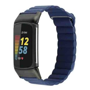 For Fitbit Charge 5 Magnetic Loop Leather Watch Band(Midnight Blue)