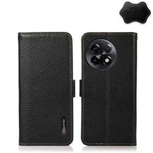 For OnePlus Ace 2 5G KHAZNEH Side-Magnetic Litchi Genuine Leather RFID Phone Case(Black)