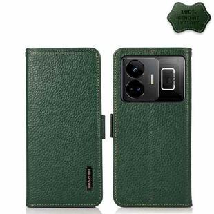 For Realme GT Neo 5 KHAZNEH Side-Magnetic Litchi Genuine Leather RFID Phone Case(Green)
