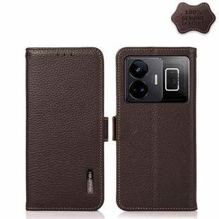 For Realme GT Neo 5 KHAZNEH Side-Magnetic Litchi Genuine Leather RFID Phone Case(Brown)
