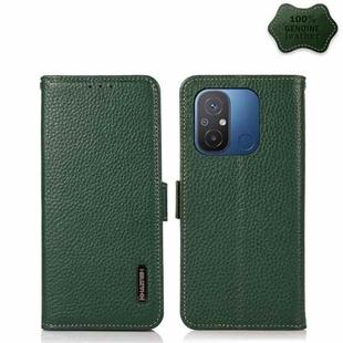 For Xiaomi Redmi 12C/Redmi 11A 4G KHAZNEH Side-Magnetic Litchi Genuine Leather RFID Phone Case(Green)