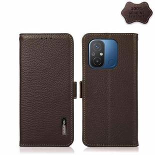 For Xiaomi Redmi 12C/Redmi 11A 4G KHAZNEH Side-Magnetic Litchi Genuine Leather RFID Phone Case(Brown)