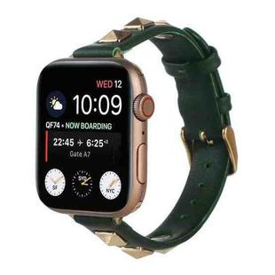 Rivet Genuine Leather Watch Band For Apple Watch Series 7 41mm / 6 & SE & 5 & 4 40mm / 3 & 2 & 1 38mm(Dark Green)