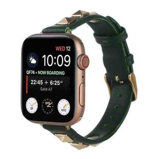 Rivet Genuine Leather Watch Band For Apple Watch Ultra 49mm / Series 8&7 45mm / SE 2&6&SE&5&4 44mm / 3&2&1 42mm(Dark Green)