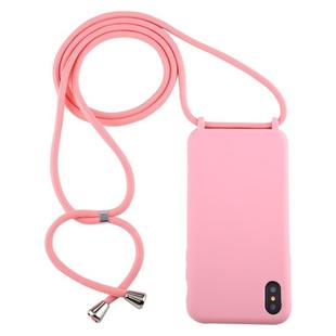 For iPhone X / XS Candy Color TPU Protective Case with Lanyard(Pink)
