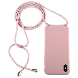 For iPhone XS Max Candy Color TPU Protective Case with Lanyard(Dark Pink)