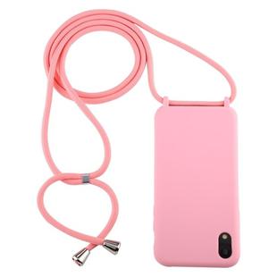 For iPhone XR Candy Color TPU Protective Case with Lanyard(Pink)