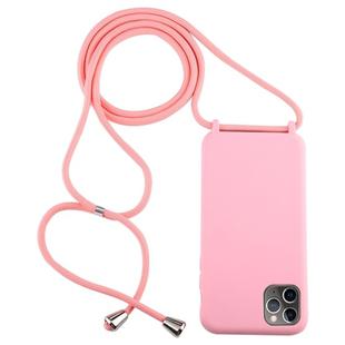 For iPhone 11 Pro Candy Color TPU Protective Case with Lanyard(Pink)