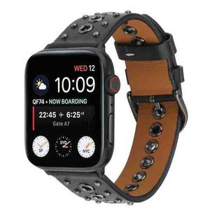 Punk Rivet Genuine Leather Watch Band For Apple Watch Ultra 49mm / Series 8&7 45mm / SE 2&6&SE&5&4 44mm / 3&2&1 42mm(Black)