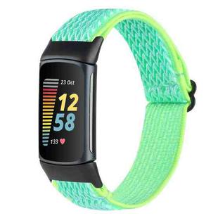 For Fitbit Charge 5 Buckle Wave Braided Nylon Watch Band(Mint Green)