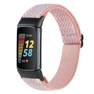 For Fitbit Charge 5 Buckle Wave Braided Nylon Watch Band(Pink)