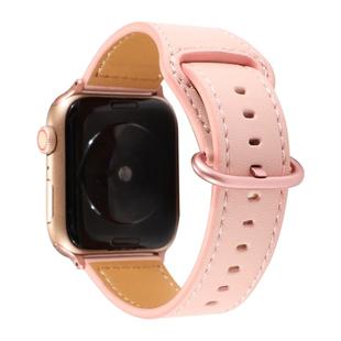 For Apple Watch Series 7 41mm / 6 & SE & 5 & 4 40mm / 3 & 2 & 1 38mm Solid Color Genuine Leather Watch Band(Pink)