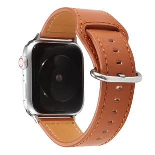 For Apple Watch Series 7 41mm / 6 & SE & 5 & 4 40mm / 3 & 2 & 1 38mm Solid Color Genuine Leather Watch Band(Brown)
