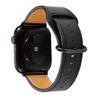 For Apple Watch Series 7 45mm / 6 & SE & 5 & 4 44mm / 3 & 2 & 1 42mm Solid Color Genuine Leather Watch Band(Black)