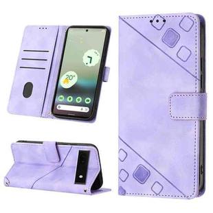 For Google Pixel 6a 5G Skin-feel Embossed Leather Phone Case(Light Purple)