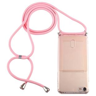 For iPhone 6s / 6 Transparent TPU Protective Case with Lanyard & Card Slot(Pink)