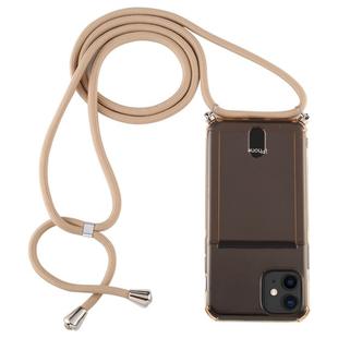 For iPhone 11 Transparent TPU Protective Case with Lanyard & Card Slot(Gold)